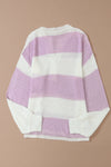 Pink Striped Long Sleeve Henley Knit Sweater with Slits