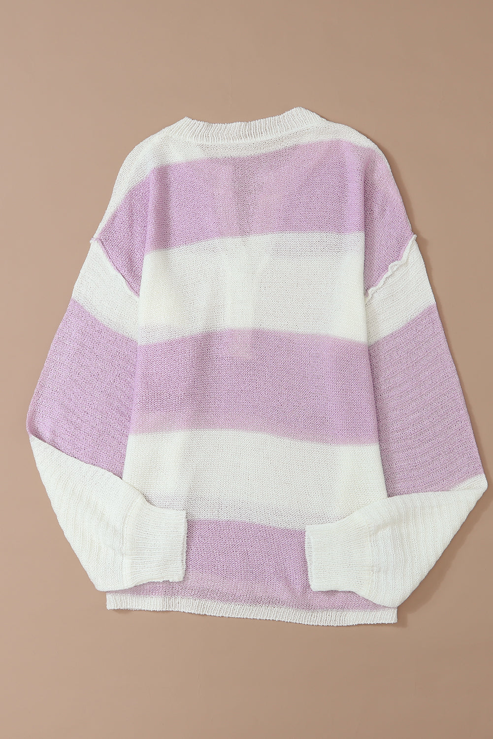 Pink Striped Long Sleeve Henley Knit Sweater with Slits