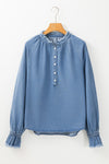 Half Button Long Sleeve Denim Top - Cocoa Yacht Club