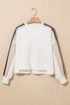 White Striped Color Block Exposed Seam Loose Sweatshirt