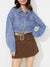 Collared Neck Dropped Shoulder Cropped Denim Top