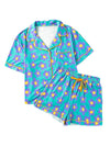 Green Flower Print Buttoned Shirt and Drawstring Waist Pajama Set