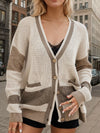 Contrast Button Up Long Sleeve Cardigan - Cocoa Yacht Club