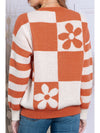 Brown 60s Floral Checkered and Striped Knitted Pullover Sweater - Cocoa Yacht Club