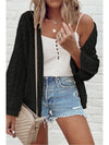 Black Hollow Out Crochet Knit Drop Shoulder Open Front Cardigan