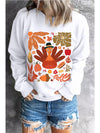 Beige Thanksgiving Fall Vibe Graphic Crew Neck Sweatshirt