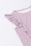 Pink Grey Casual Striped Print Ruffle Summer Top