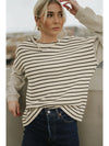 Black Stripe Patchwork Loose Long Sleeve Tee - Cocoa Yacht Club