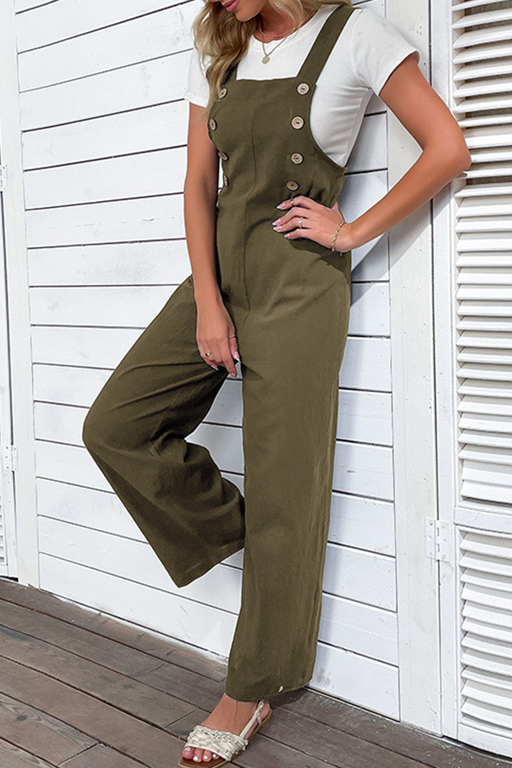 Jungle Green Solid Color Button Overall