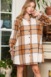 Khaki Plaid Pattern Collared Neck Ruffled Sleeve Shirt Dress