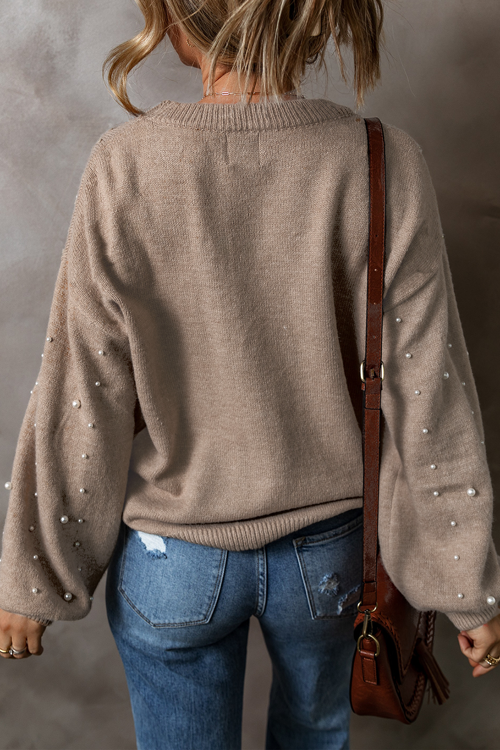 Smoke Gray Plus Size Pearl Pullover Sweater