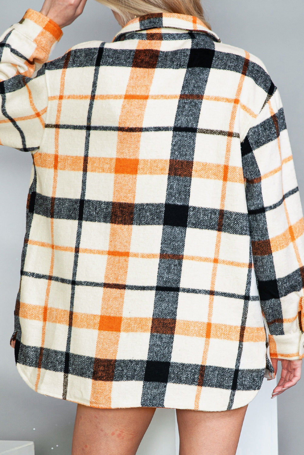 Yellow Plaid Print Turn Down Collar Buttoned Shacket