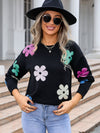 Angel Wings Flower Round Neck Long Sleeve Sweater - Cocoa Yacht Club