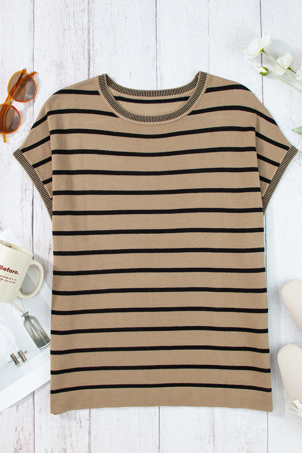 Rose Stripe Knitted Dolman T Shirt