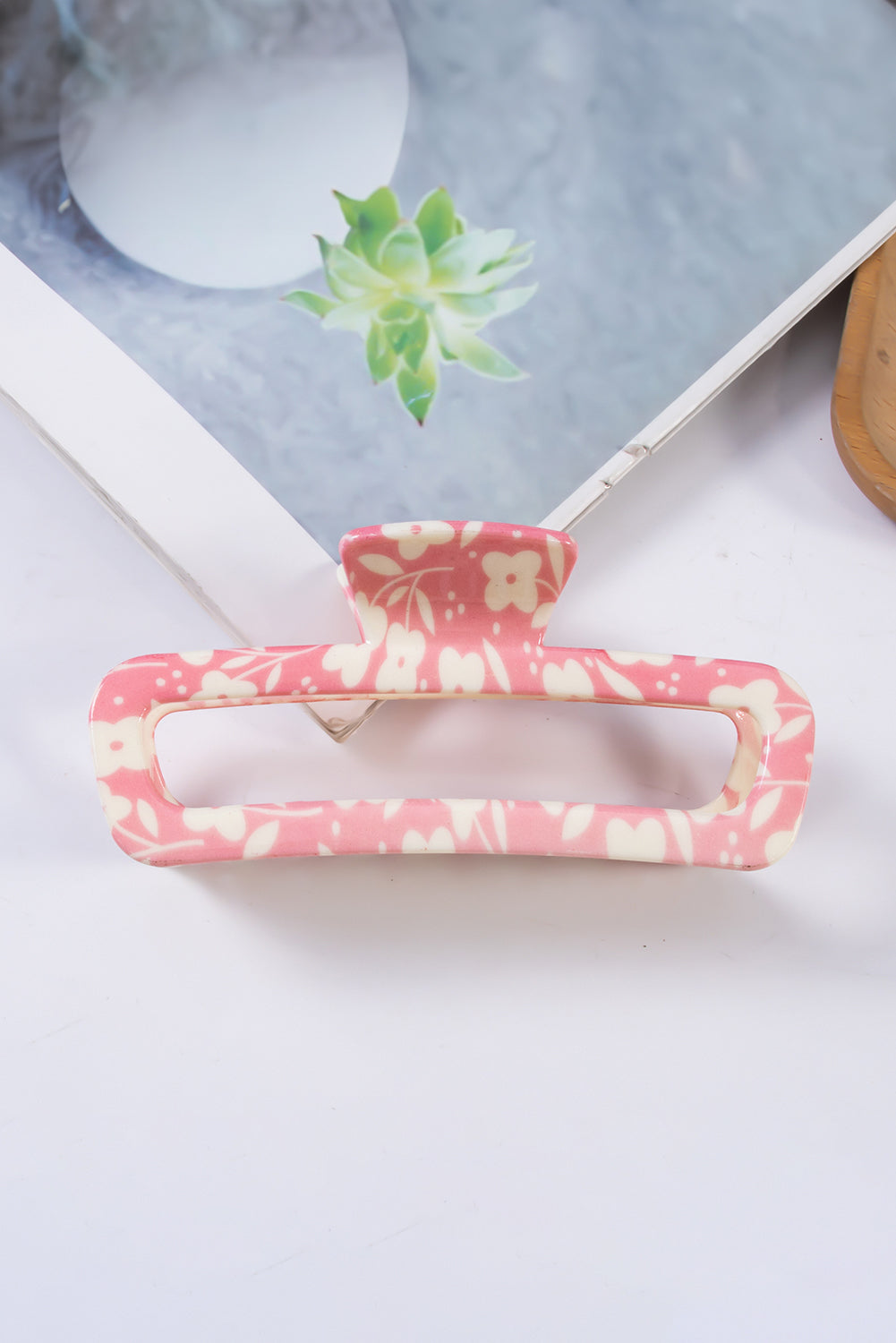 Pink Floral Printed Hollow Out Hair Claw