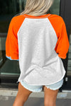 Light Grey Sequin Pumpkin Fall Elements Patched Patchwork Long Sleeve Top