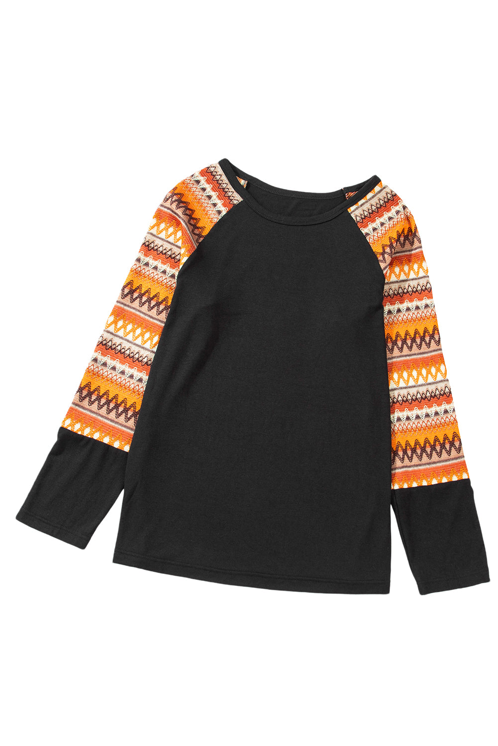 Orange Geo Print Raglan Patchwork Long Sleeve Tee