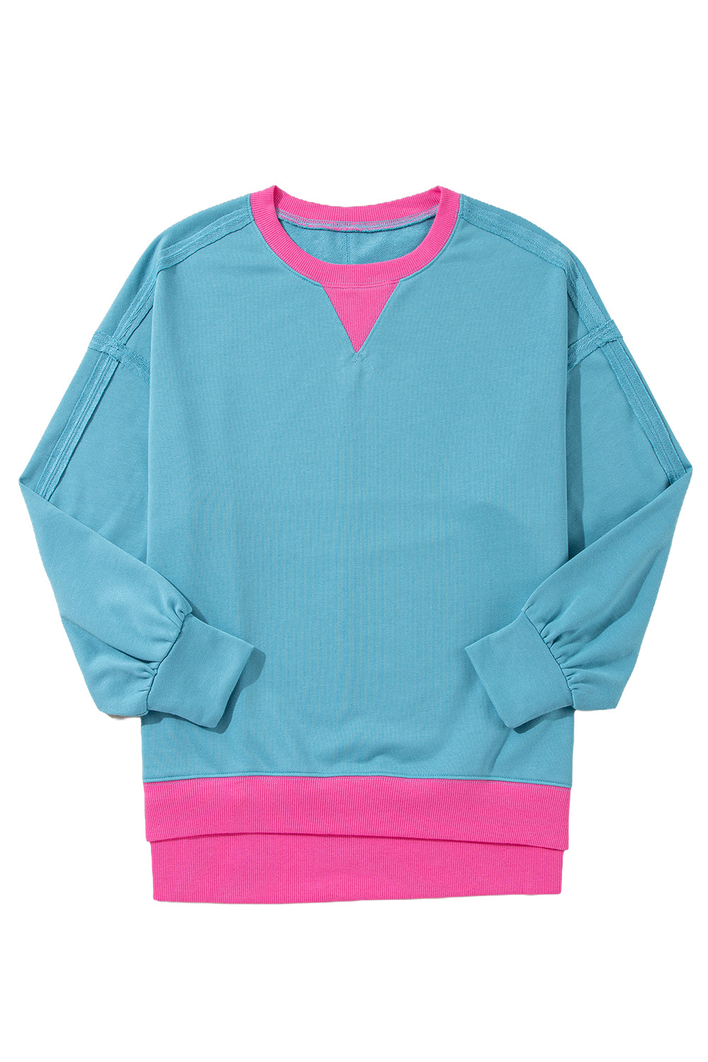 Light Blue Drop Sleeve Contrast Trim Oversized Sweatshirt