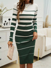 Devine Color Block Round Neck Long Sleeve Midi Dress - Cocoa Yacht Club