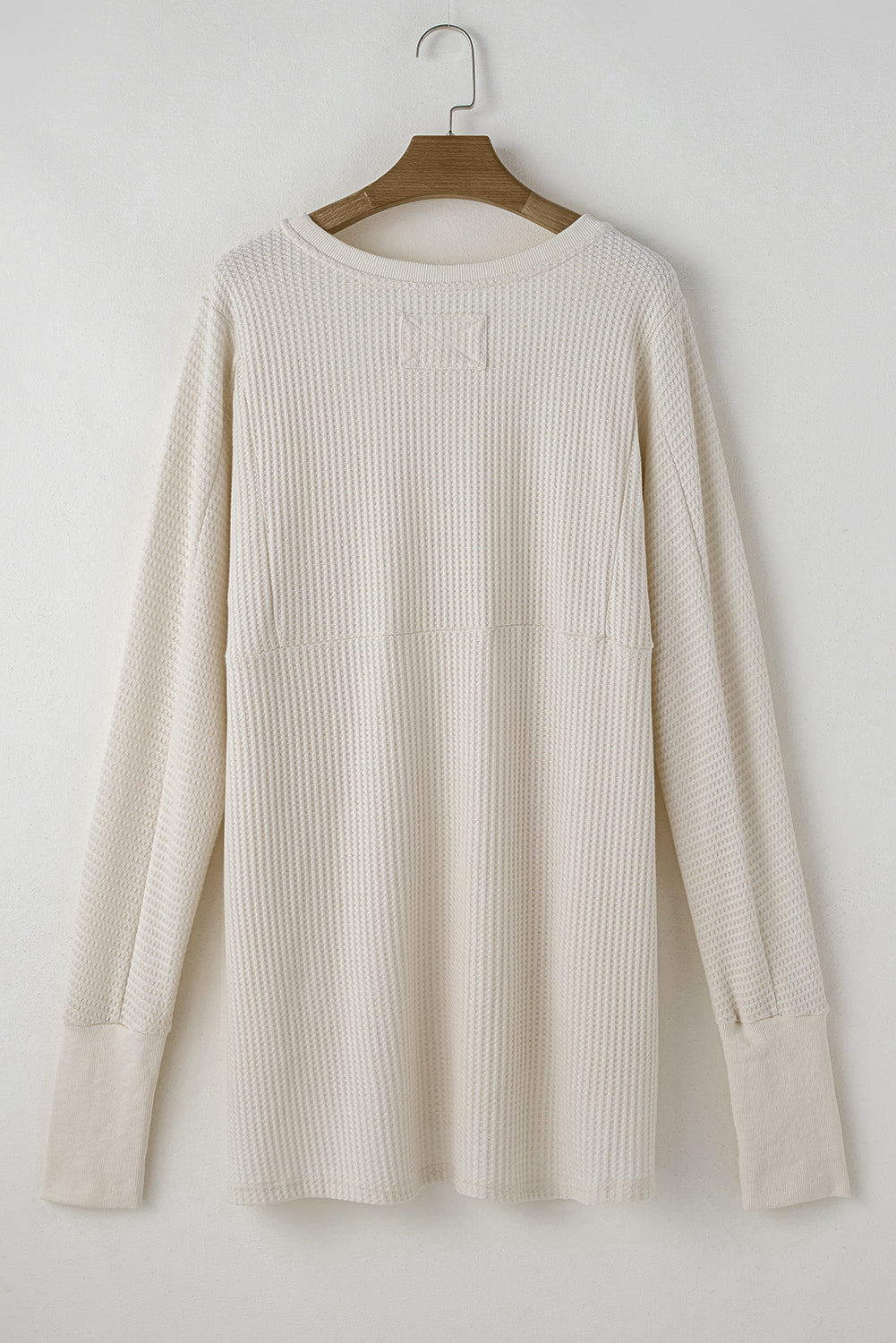 White Waffle Knit Exposed Seam Round Neck Oversized Top