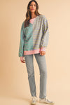 Pink Stripe Colorblock Drop Shoulder Oversize Sweatshirt