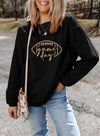 Black Football Graphic Drop Shoulder Game Day Corded Sweatshirt