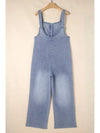 Wide Strap Denim Overalls with Pockets