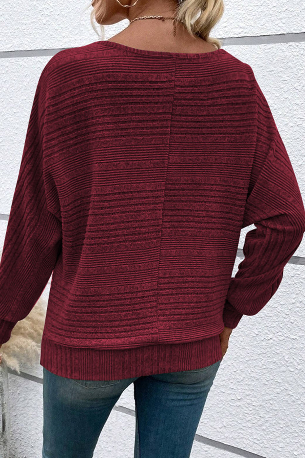 Burgundy Pit Stripe Batwing Sleeve Top