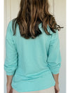 Aruba Blue Plain Crinkle Ribbed Round Neck Top