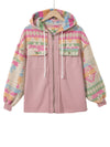 Light Pink Geometric Patchwork Hooded Zip Up Jacket