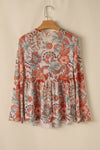 Orange Floral Bell Sleeve Pleated Blouse