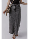 Raw Hem Midi Denim Skirt with Pockets