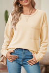 Clearly Aqua Pocketed Ribbed Long Sleeve Top