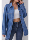 Striped Texture Collared Neck Denim Top