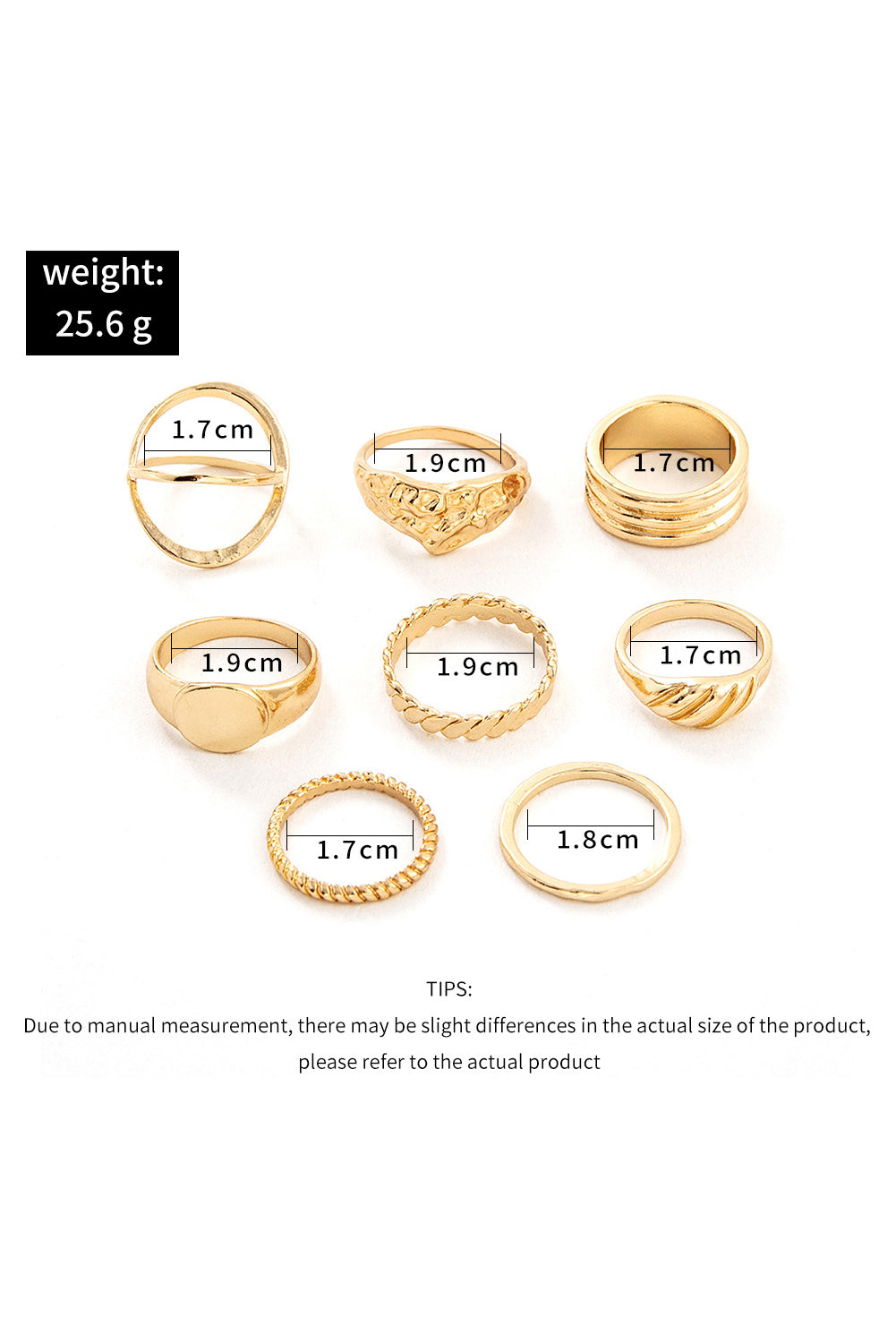 Gold 8Pcs Minimalism Alloy Ring Set