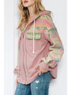 Light Pink Geometric Patchwork Hooded Zip Up Jacket