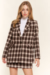 And The Why Full Size Plaid Brushed One Button Blazer - Cocoa Yacht Club