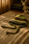 Spinach Green Plush Striped Knit Ear Warm Beanie Hat