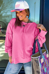 Bonbon Twist Ribbed Exposed Seam Detail Plus Size Top