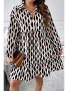 Apricot Abstract Print Collared V Neck Plus Size Mini Dress