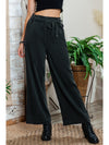 Black Elastic High Waisted Wide Leg Pants with Pockets