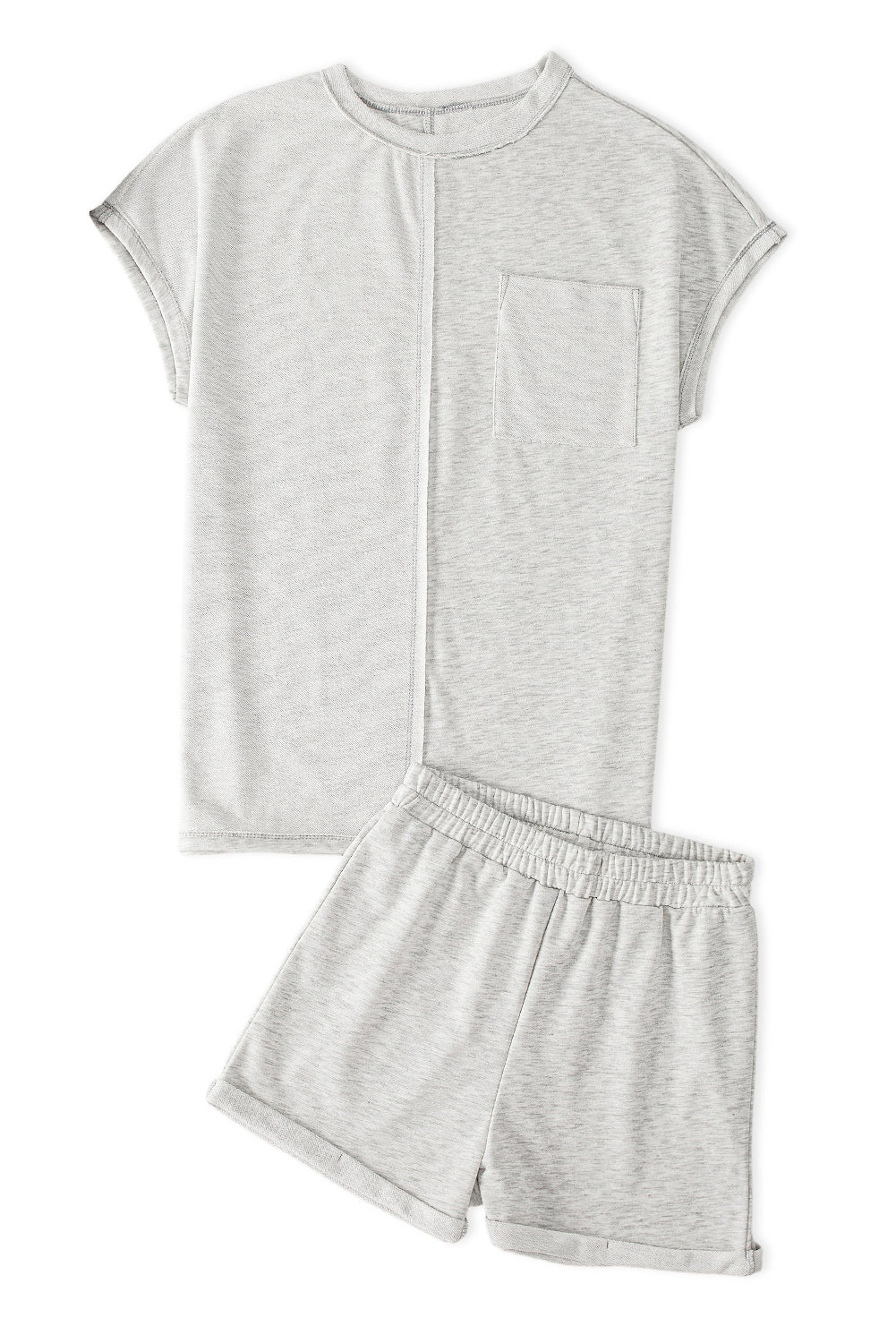 Khaki Exposed Seam Chest Pocket Tee and Shorts Set