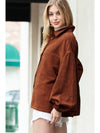 Coffee Corduroy Button Up Lantern Sleeve Jacket