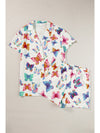 Multicolour Butterfly Print Button-up Shirt & Shorts Pajama Set