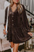 Dark Brown Textured Velvet V Neck Button Mini Dress