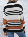 Contrast Striped Round Neck Long Sleeve Sweater - Cocoa Yacht Club