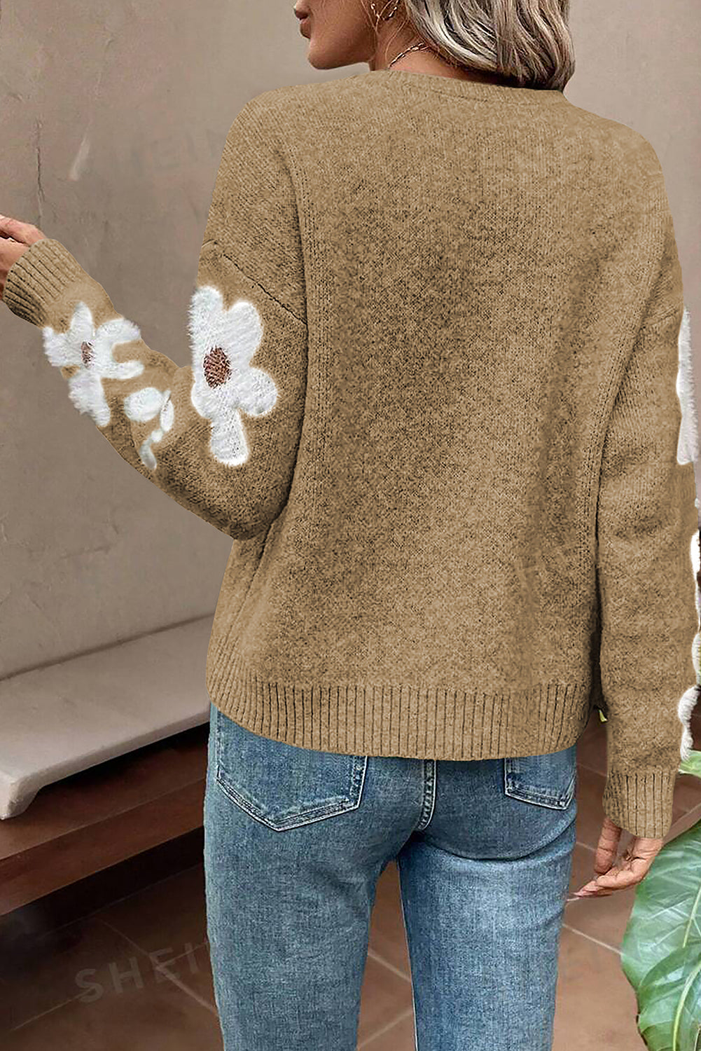 Jet Stream Flower Sleeve Drop Shoulder Sweater