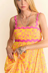 Davi & Dani Geo 2 Tone Printed Wavi Trim Tiered Maxi Dress