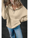 Black Zip-up Stand Neck Kangaroo Pocket Sweatshirt