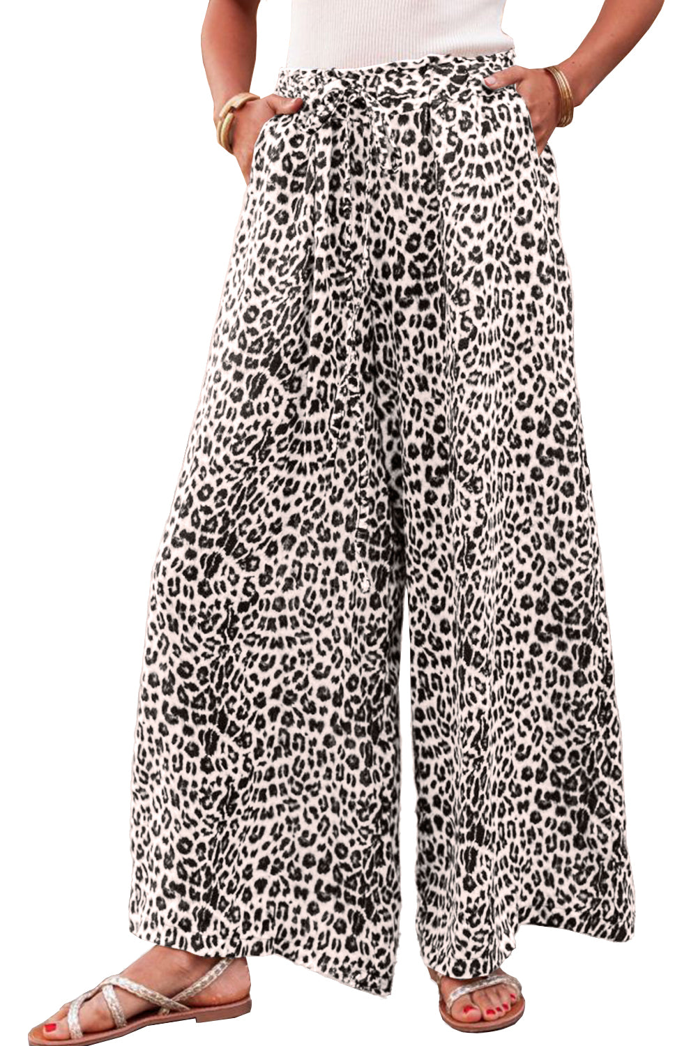 Desert Palm Boho Leopard Print Wide Leg Pants